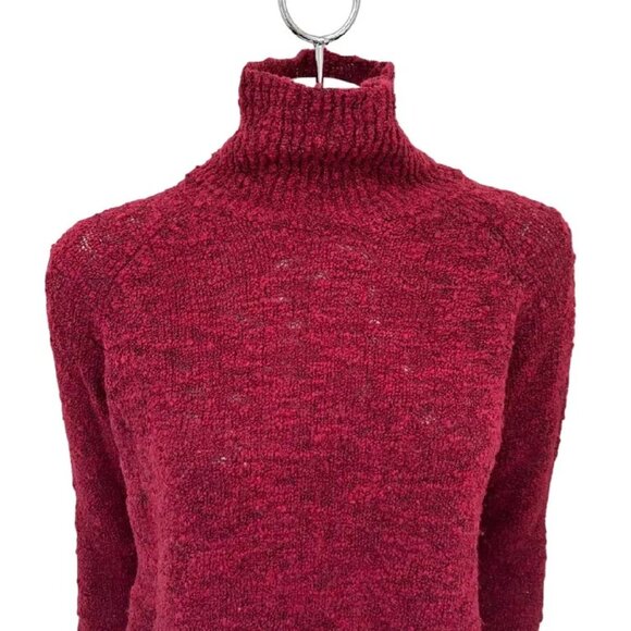 EILEEN FISHER Boucle Knit Turtleneck Sweater in Cranberry Red SZ S - Picture 2 of 9
